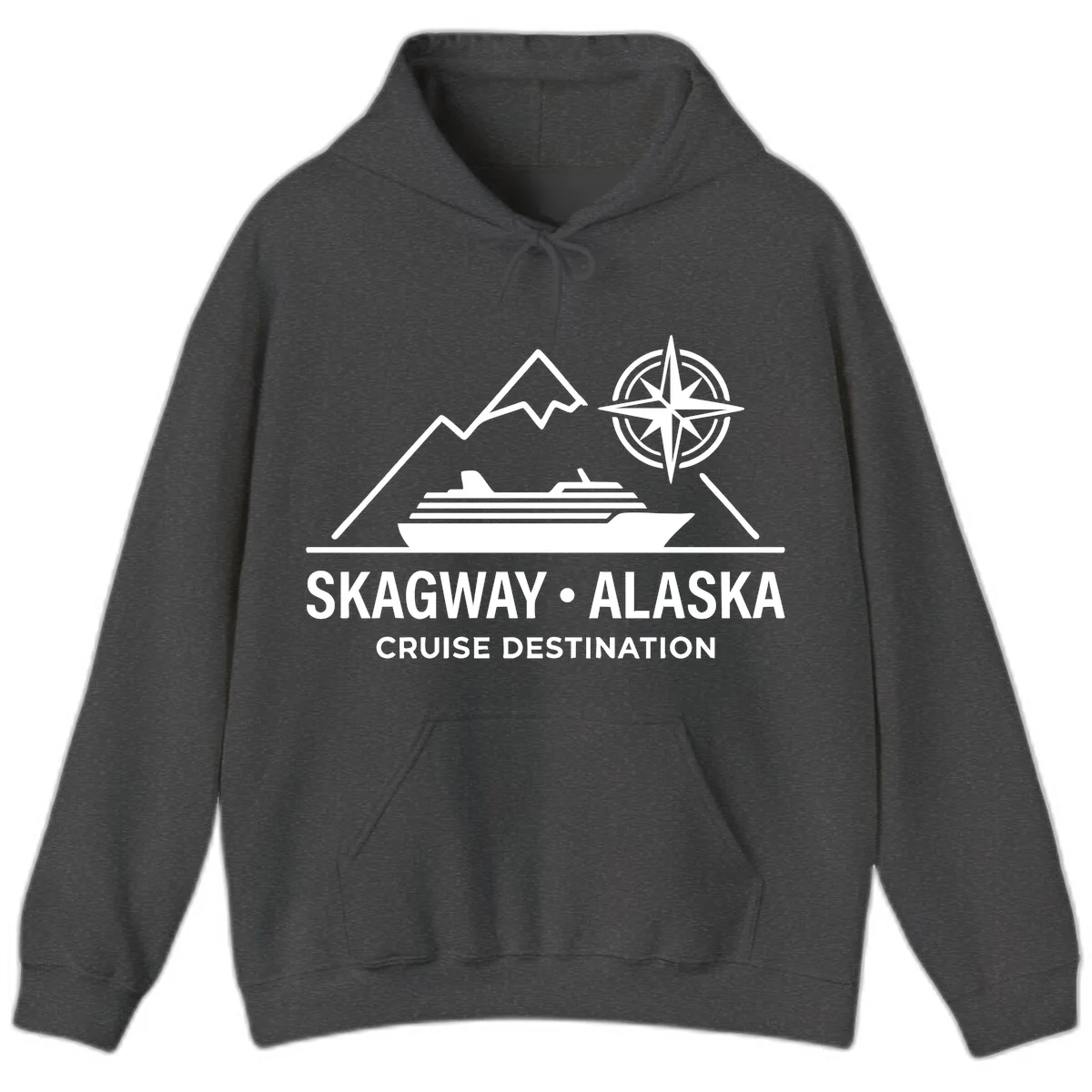 Skagway Alaska Mountain Cruise Compass Journey Hoodie in Dark Heather