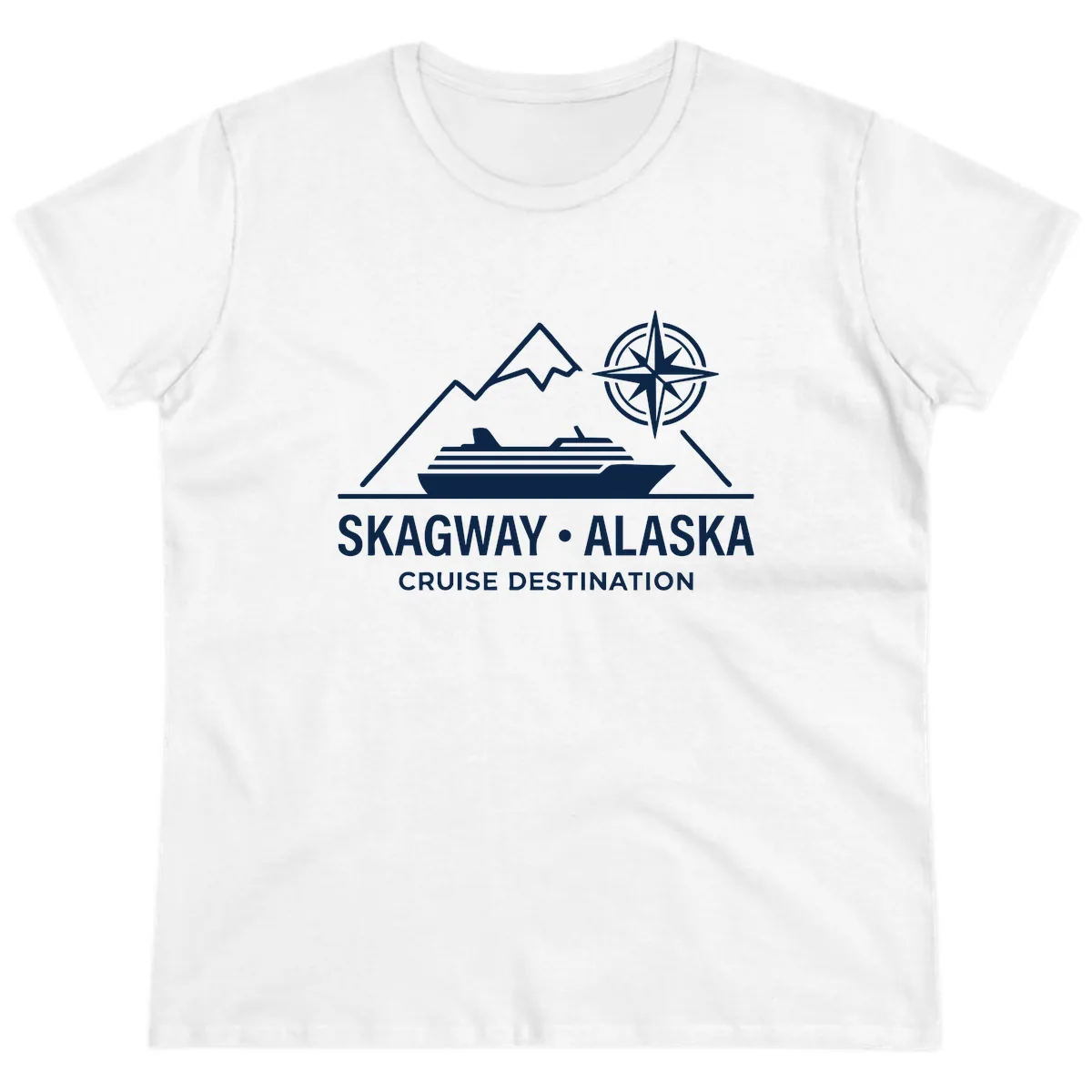Skagway Alaska Mountain Cruise Compass Journey Ladies Tee in White