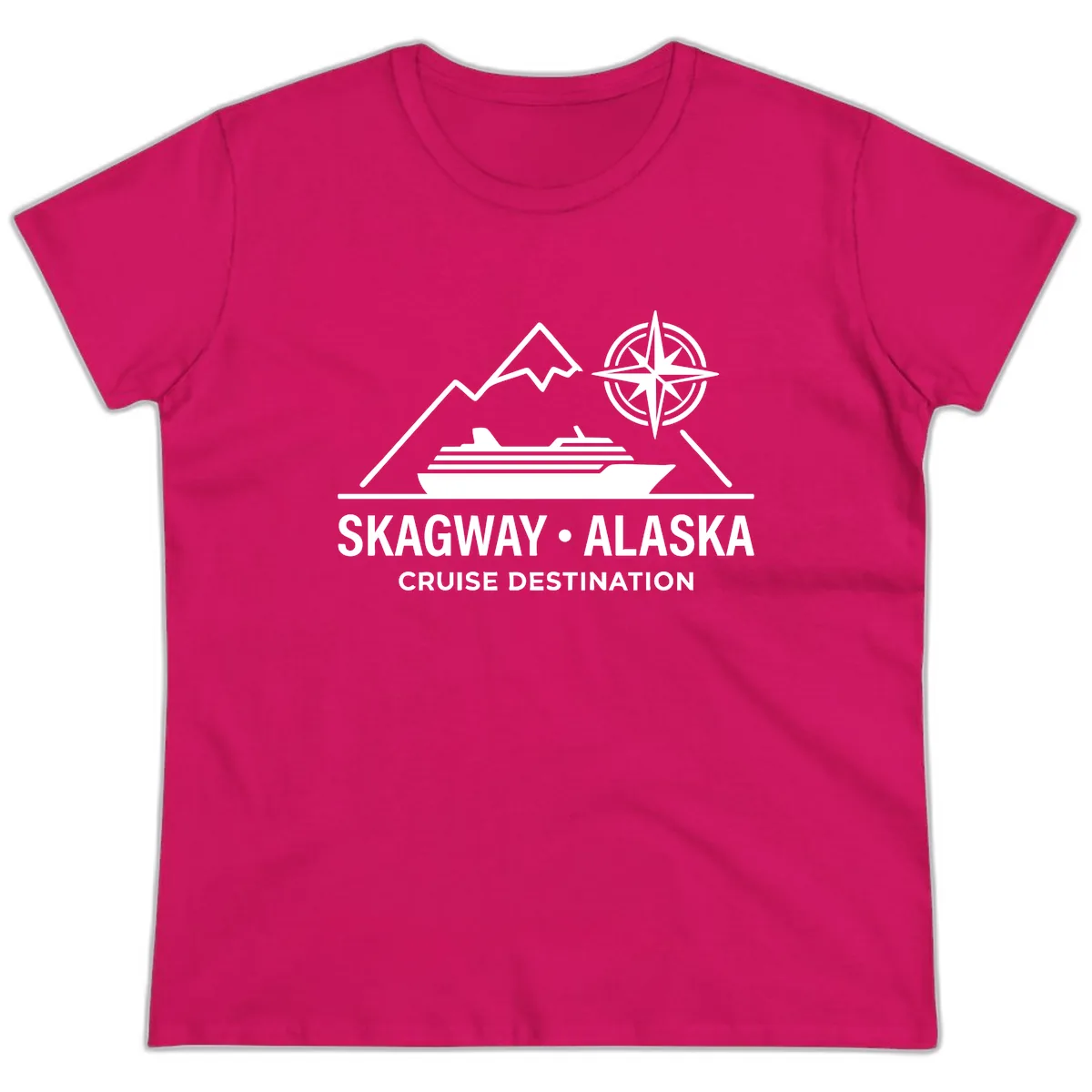 Skagway Alaska Mountain Cruise Compass Journey Ladies Tee in Heliconia