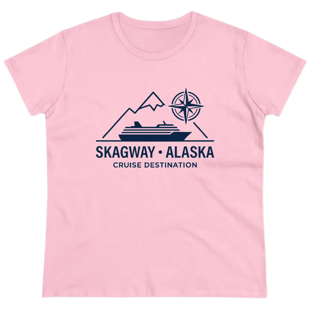 Skagway Alaska Mountain Cruise Compass Journey Ladies Tee in Light Pink