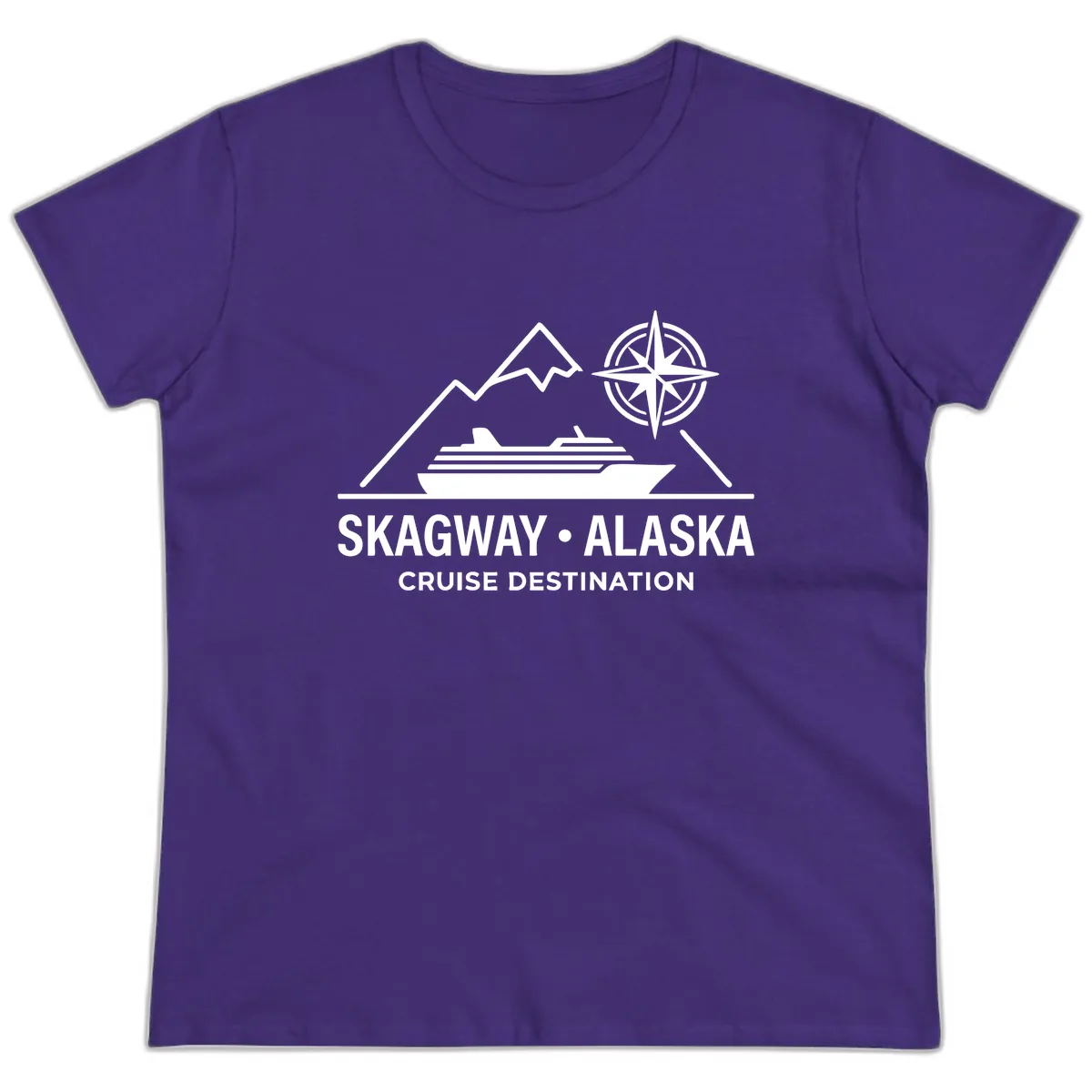 Skagway Alaska Mountain Cruise Compass Journey Ladies Tee in Purple