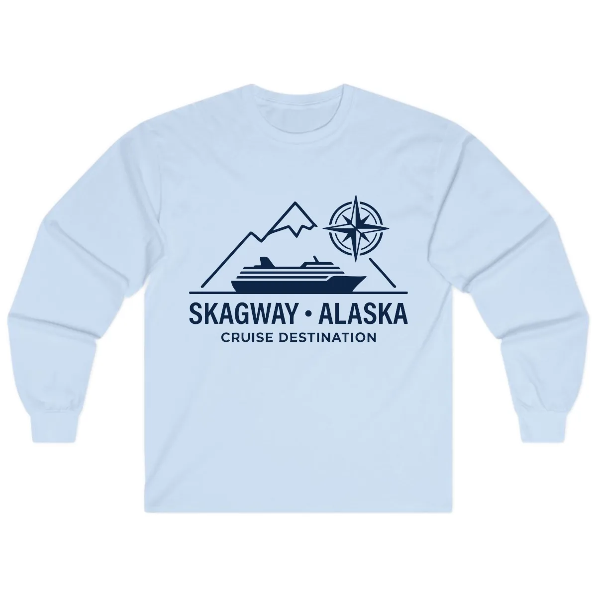 Skagway Alaska Mountain Cruise Compass Journey Long Sleeve in Light Blue