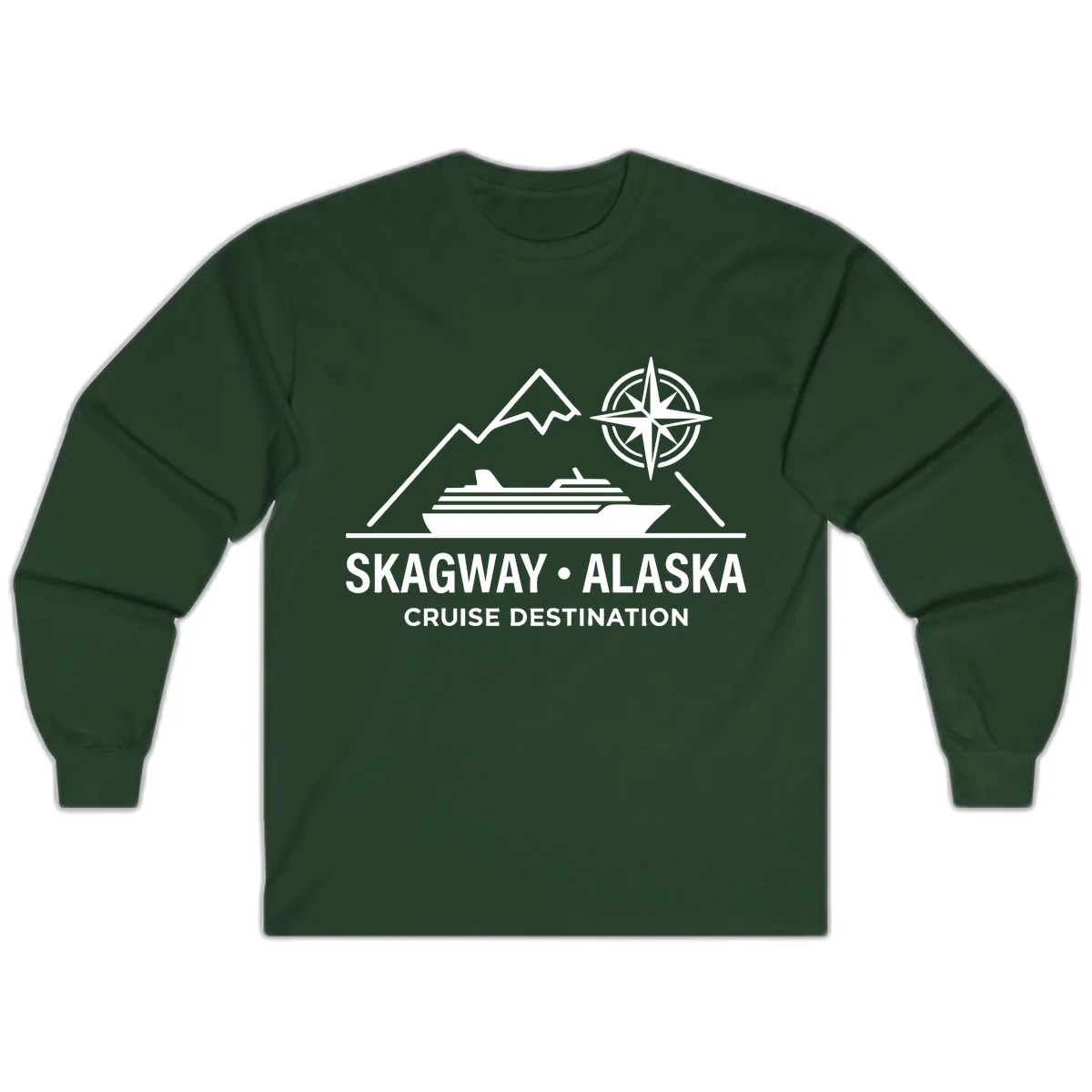 Skagway Alaska Mountain Cruise Compass Journey Long Sleeve in Forest Green