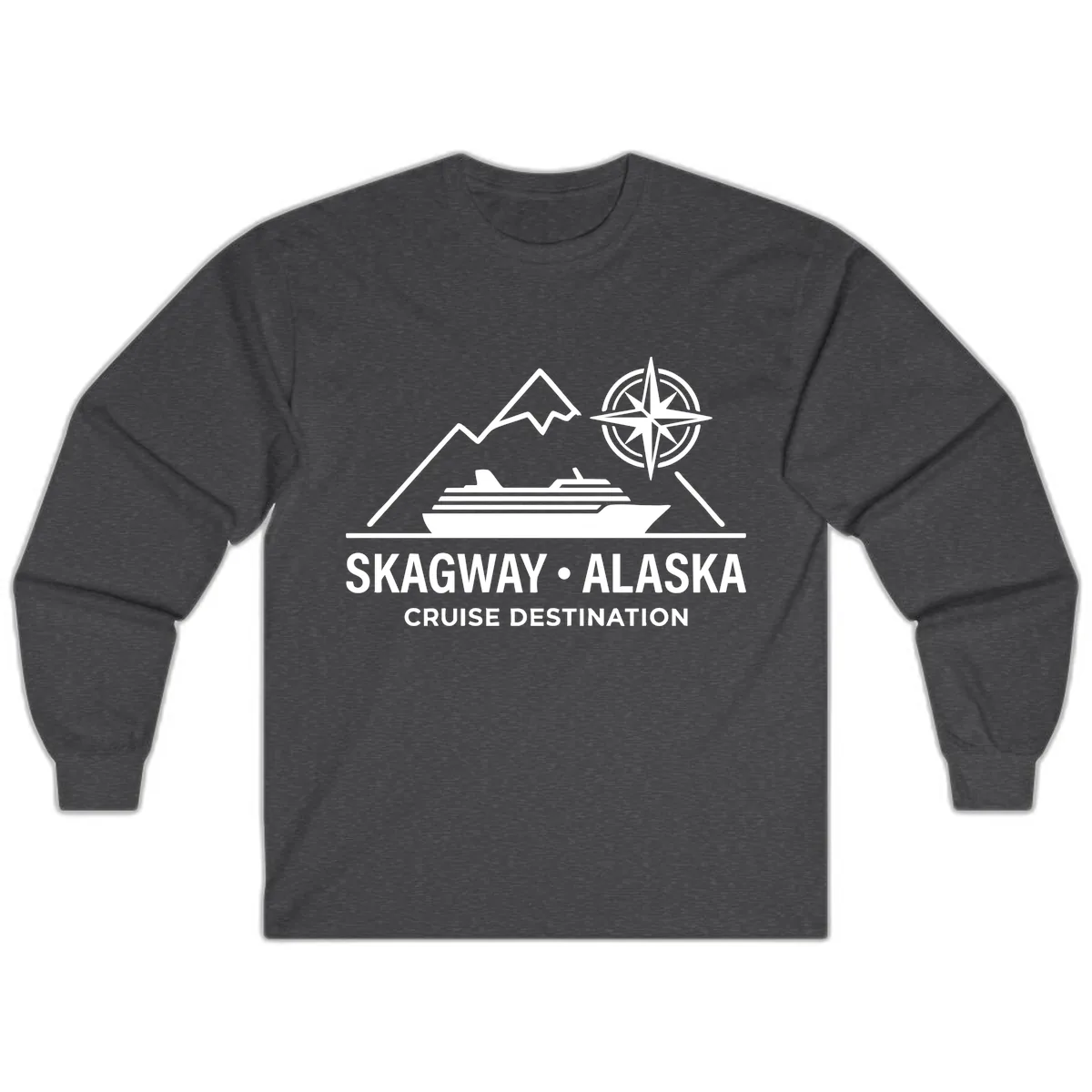 Skagway Alaska Mountain Cruise Compass Journey Long Sleeve in Dark Heather