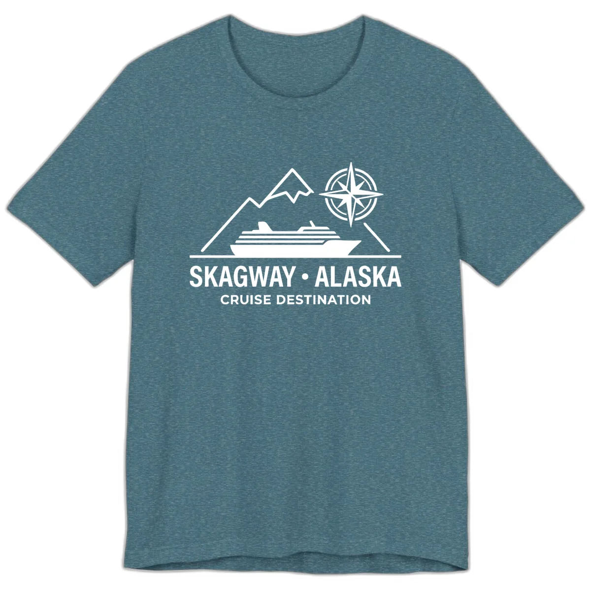 Skagway Alaska Mountain Cruise Compass Journey Premium T-Shirt in Heather Deep Teal