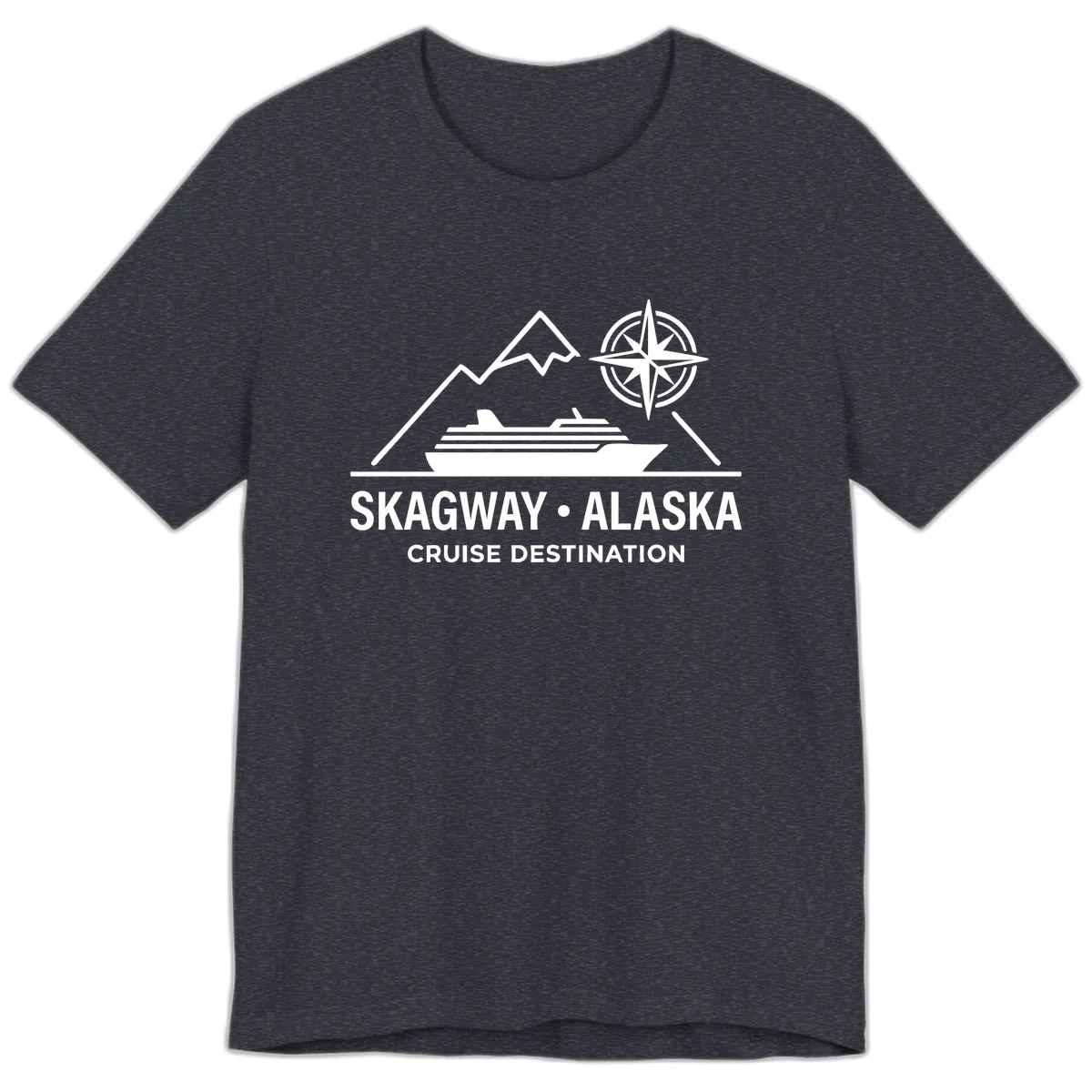 Skagway Alaska Mountain Cruise Compass Journey Premium T-Shirt in Heather Navy