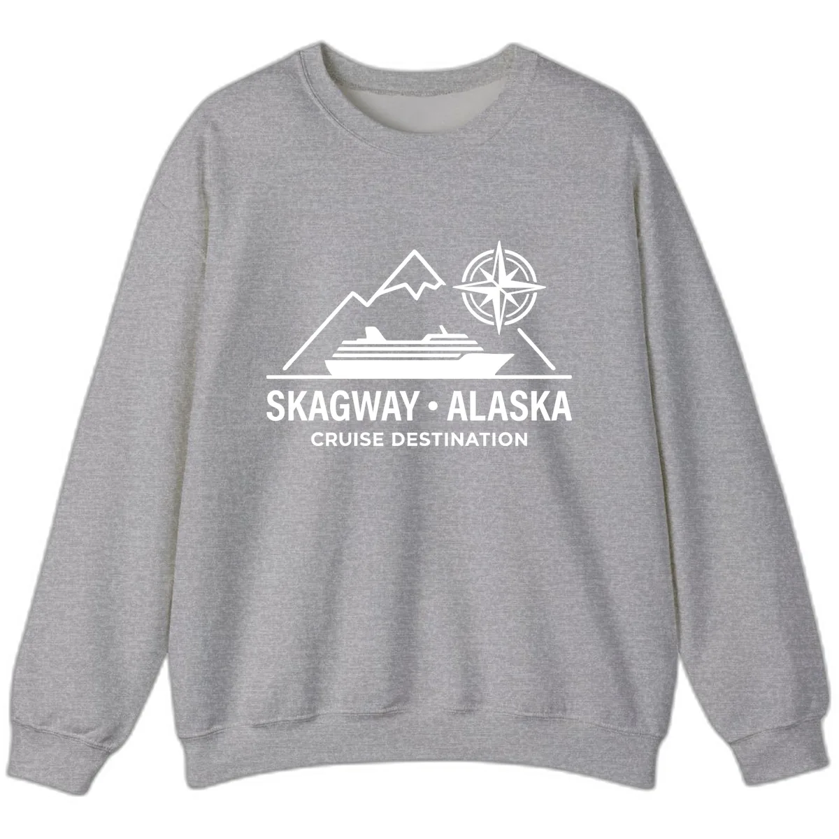 Skagway Alaska Mountain Cruise Compass Journey Sweatshirt in Sport Grey