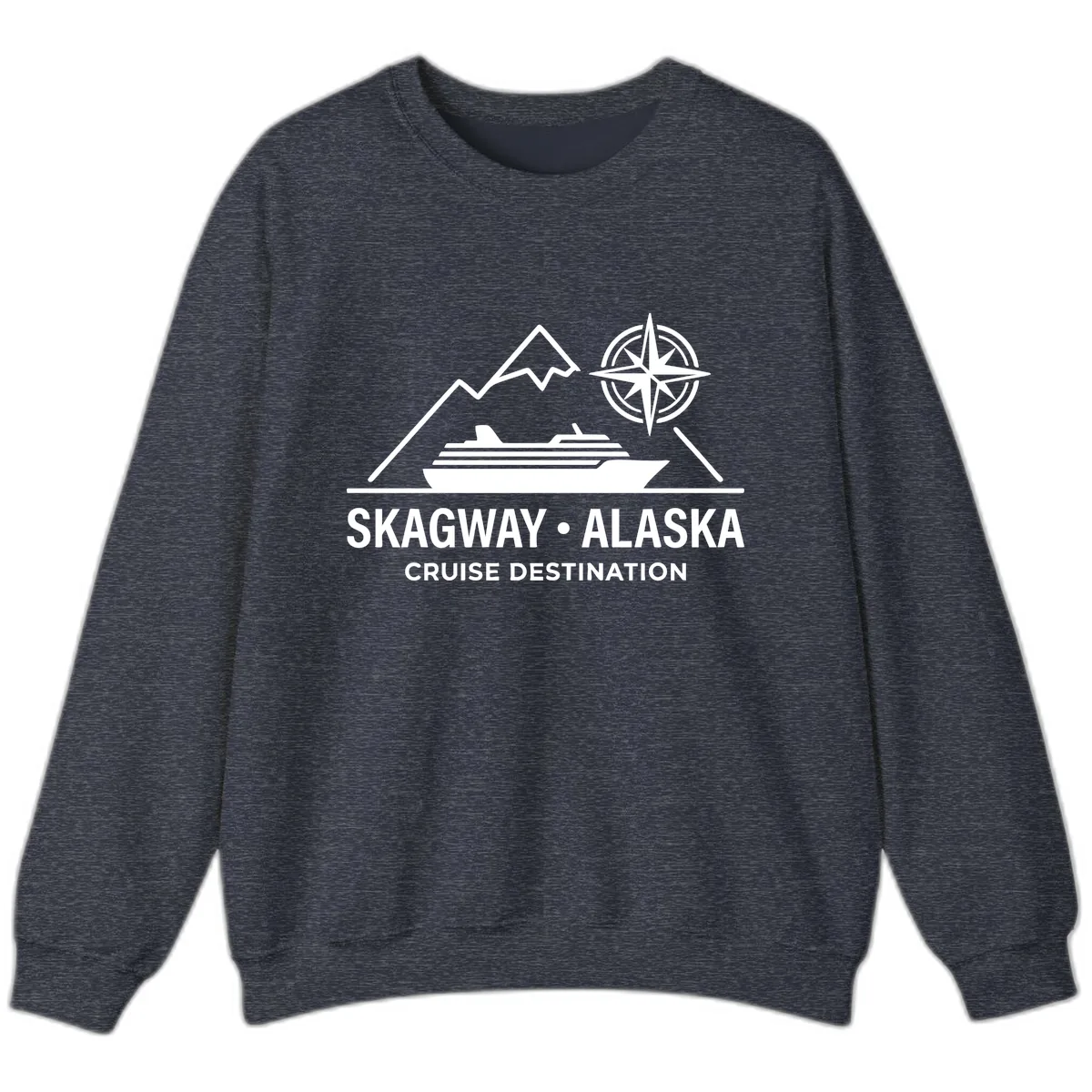Skagway Alaska Mountain Cruise Compass Journey Sweatshirt in Heather Sport Dark Navy