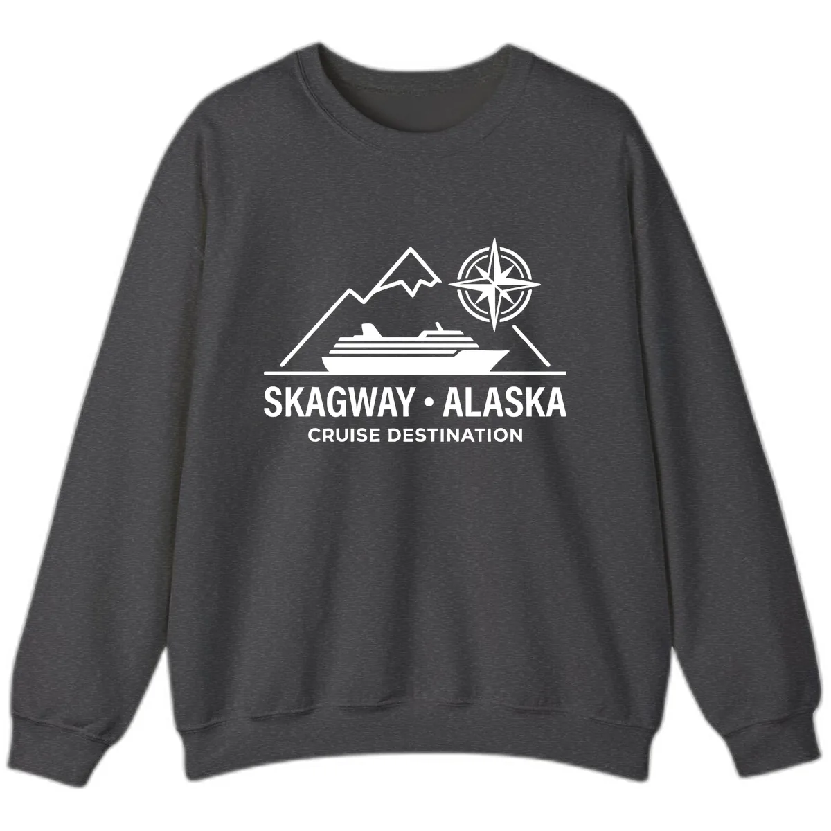 Skagway Alaska Mountain Cruise Compass Journey Sweatshirt in Dark Heather