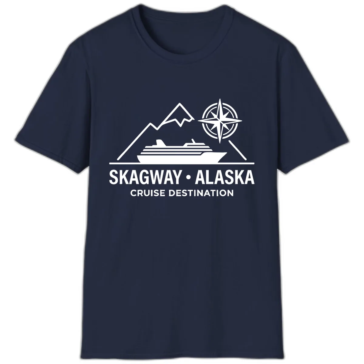 Skagway Alaska Mountain Cruise Compass Journey T-Shirt in Navy