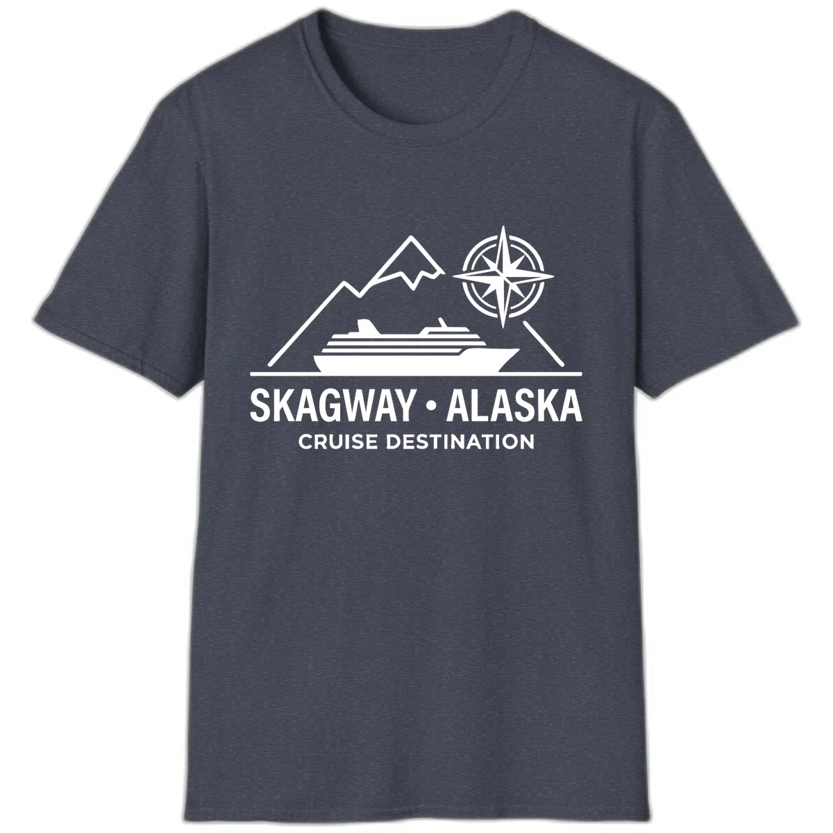 Skagway Alaska Mountain Cruise Compass Journey T-Shirt in Heather Navy