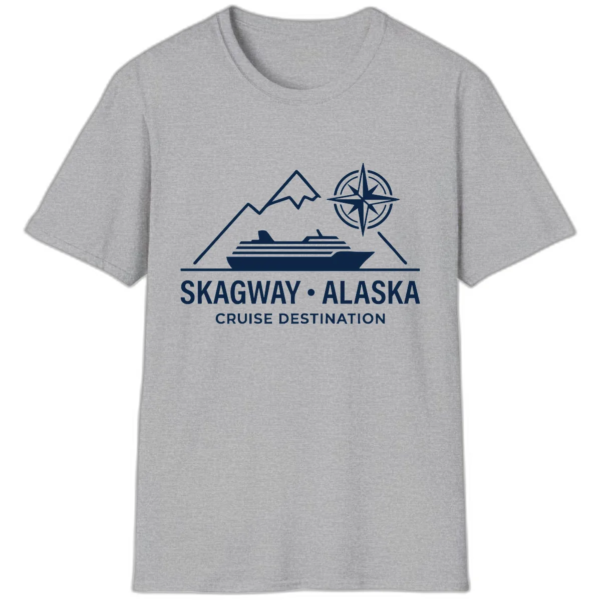 Skagway Alaska Mountain Cruise Compass Journey T-Shirt in Sport Grey