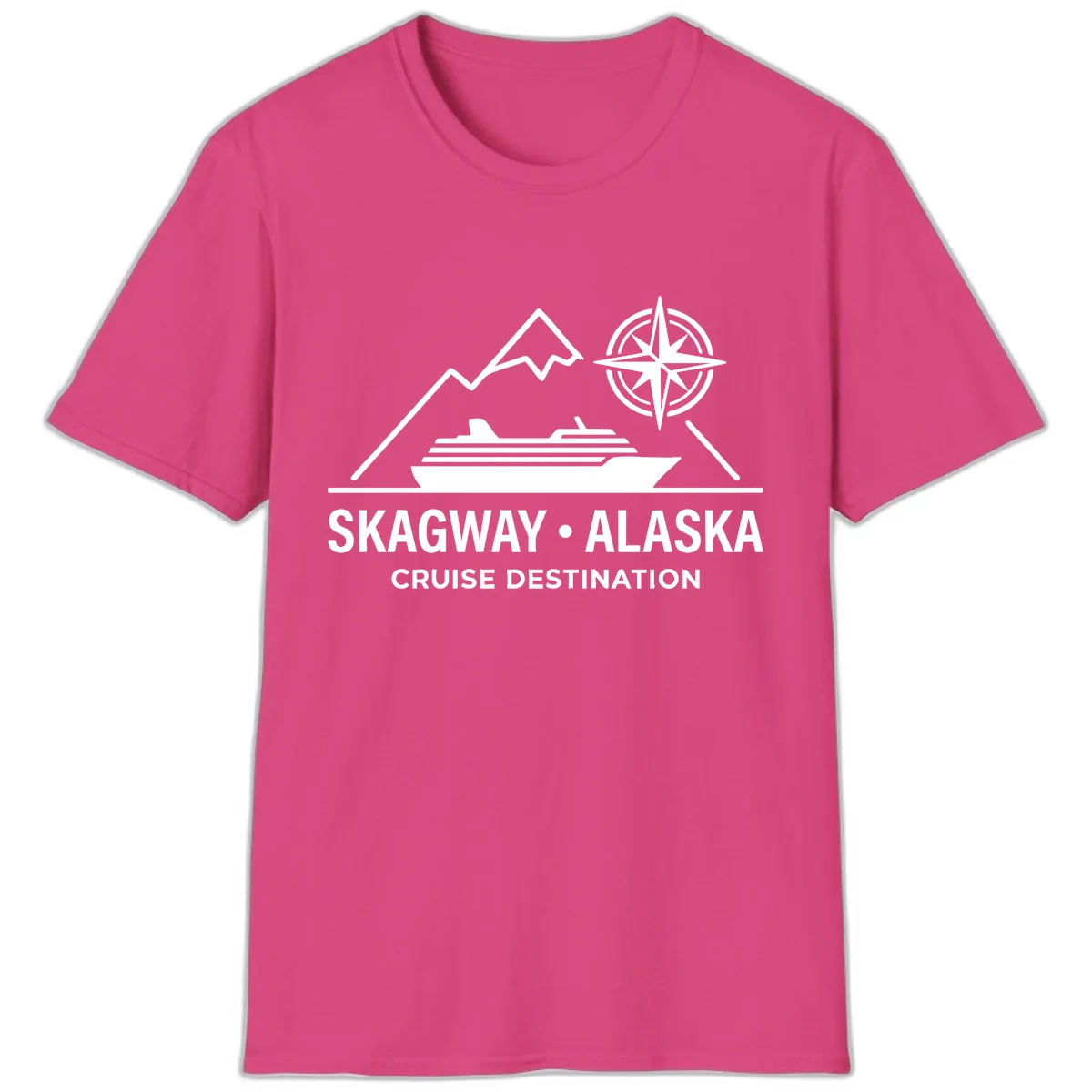 Skagway Alaska Mountain Cruise Compass Journey T-Shirt in Heliconia