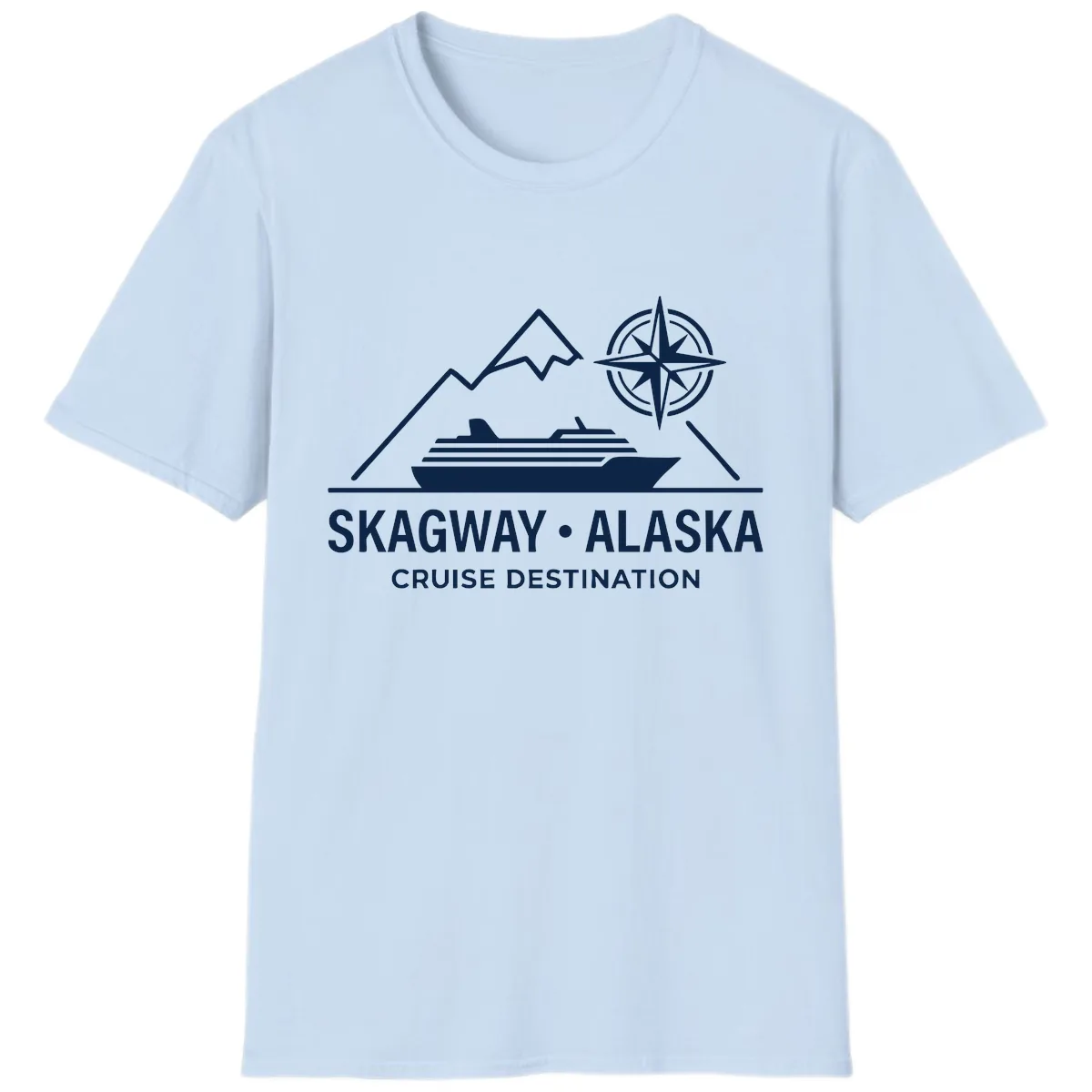 Skagway Alaska Mountain Cruise Compass Journey T-Shirt in Light Blue