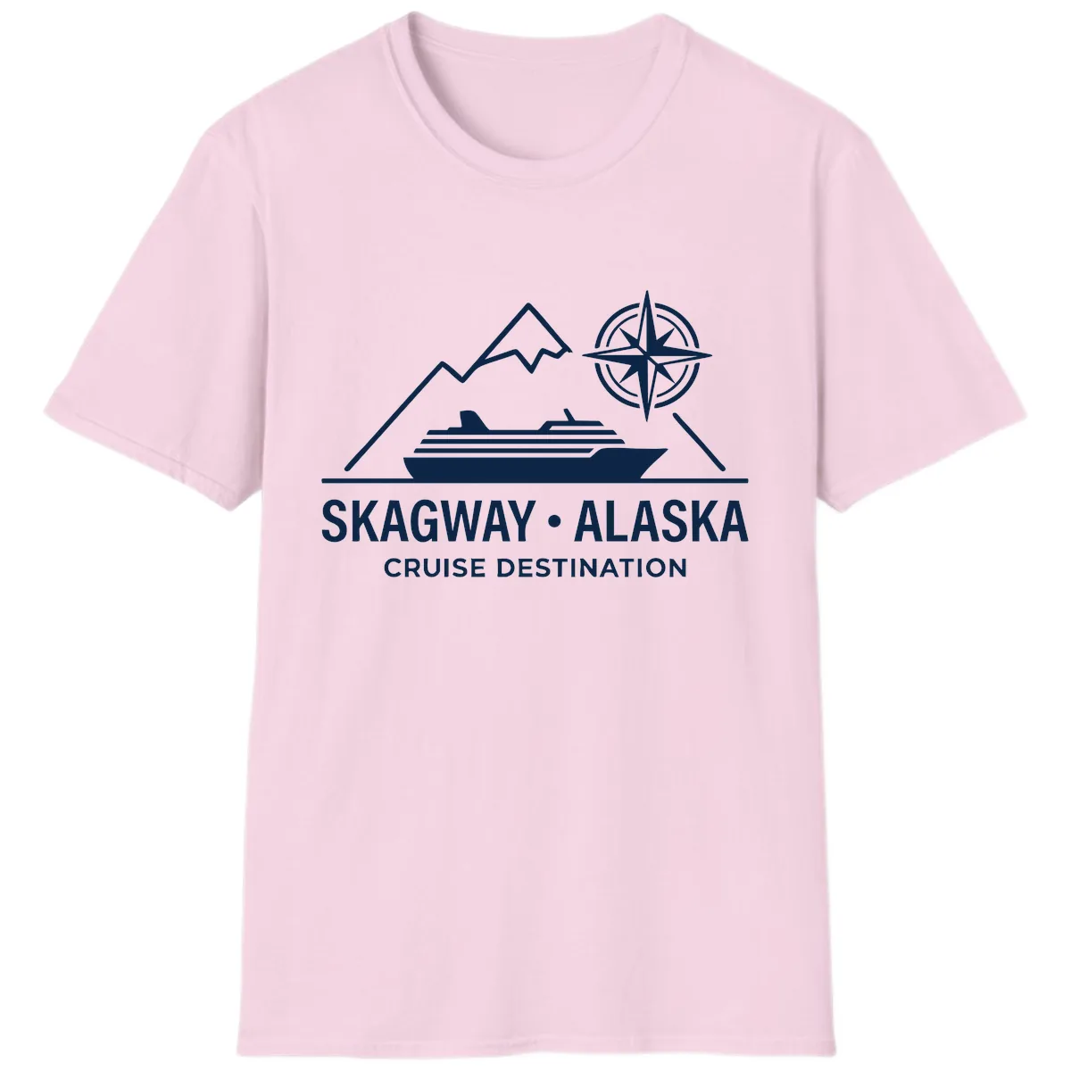 Skagway Alaska Mountain Cruise Compass Journey T-Shirt in Light Pink