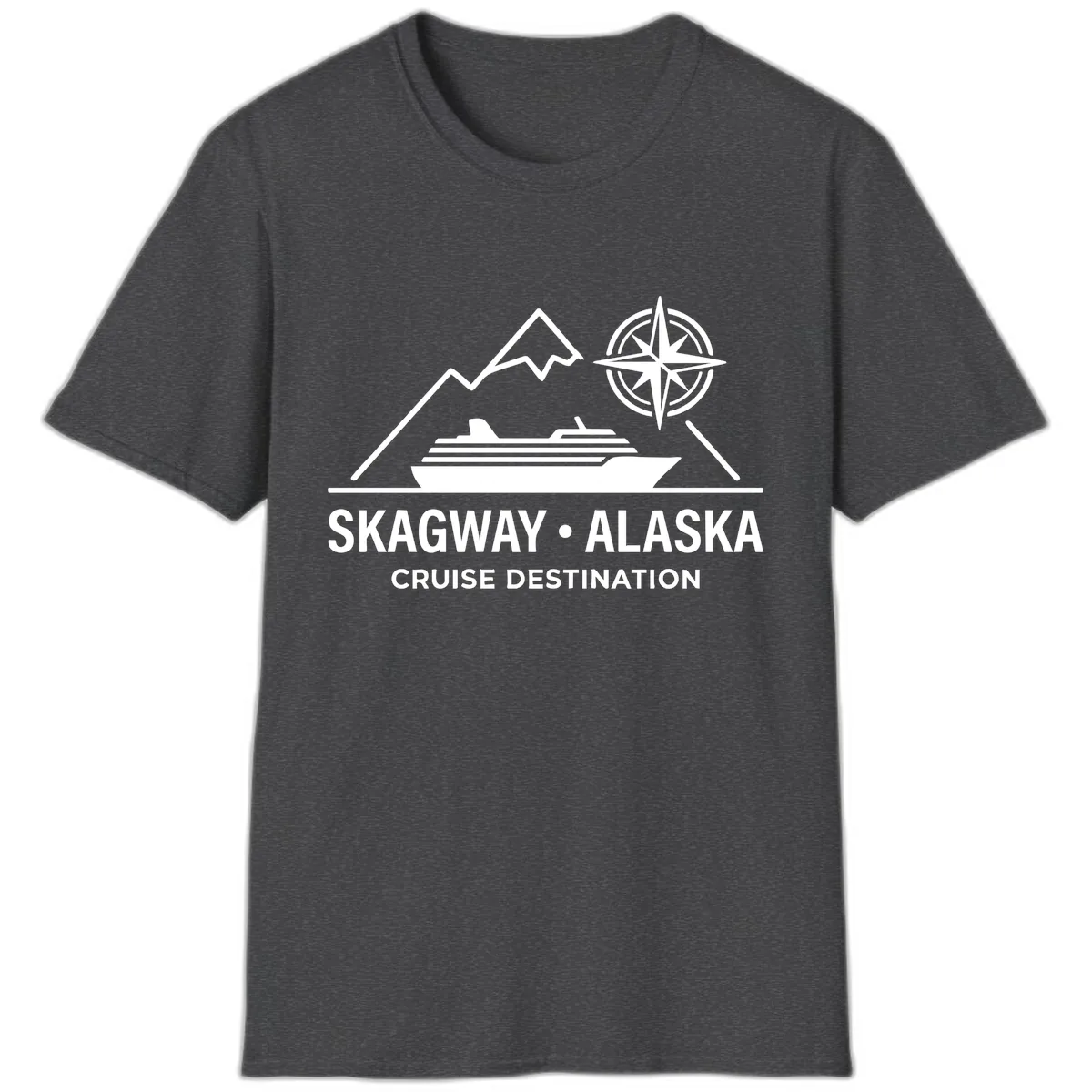 Skagway Alaska Mountain Cruise Compass Journey T-Shirt in Dark Heather