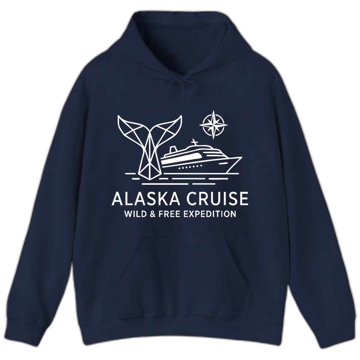 Alaska Wild & Free Expedition Cruise with Ship & Whale Hoodie in Navy
