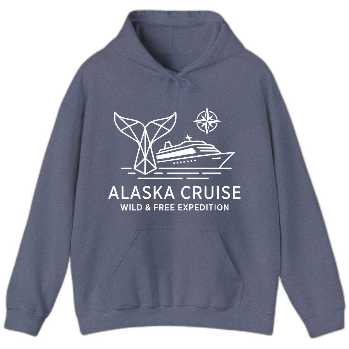 Alaska Wild & Free Expedition Cruise with Ship & Whale Hoodie in Heather Navy