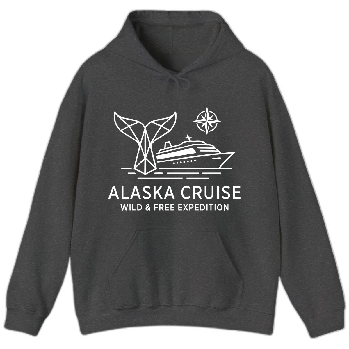 Alaska Wild & Free Expedition Cruise with Ship & Whale Hoodie in Dark Heather