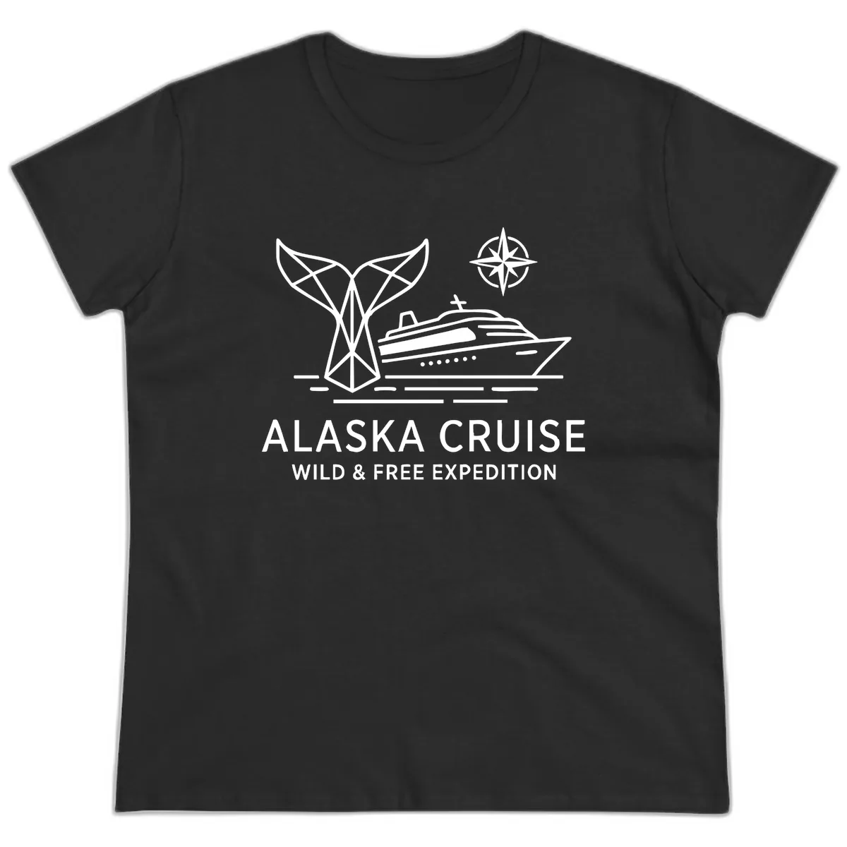 Alaska Wild & Free Expedition Cruise with Ship & Whale Ladies Tee in Black