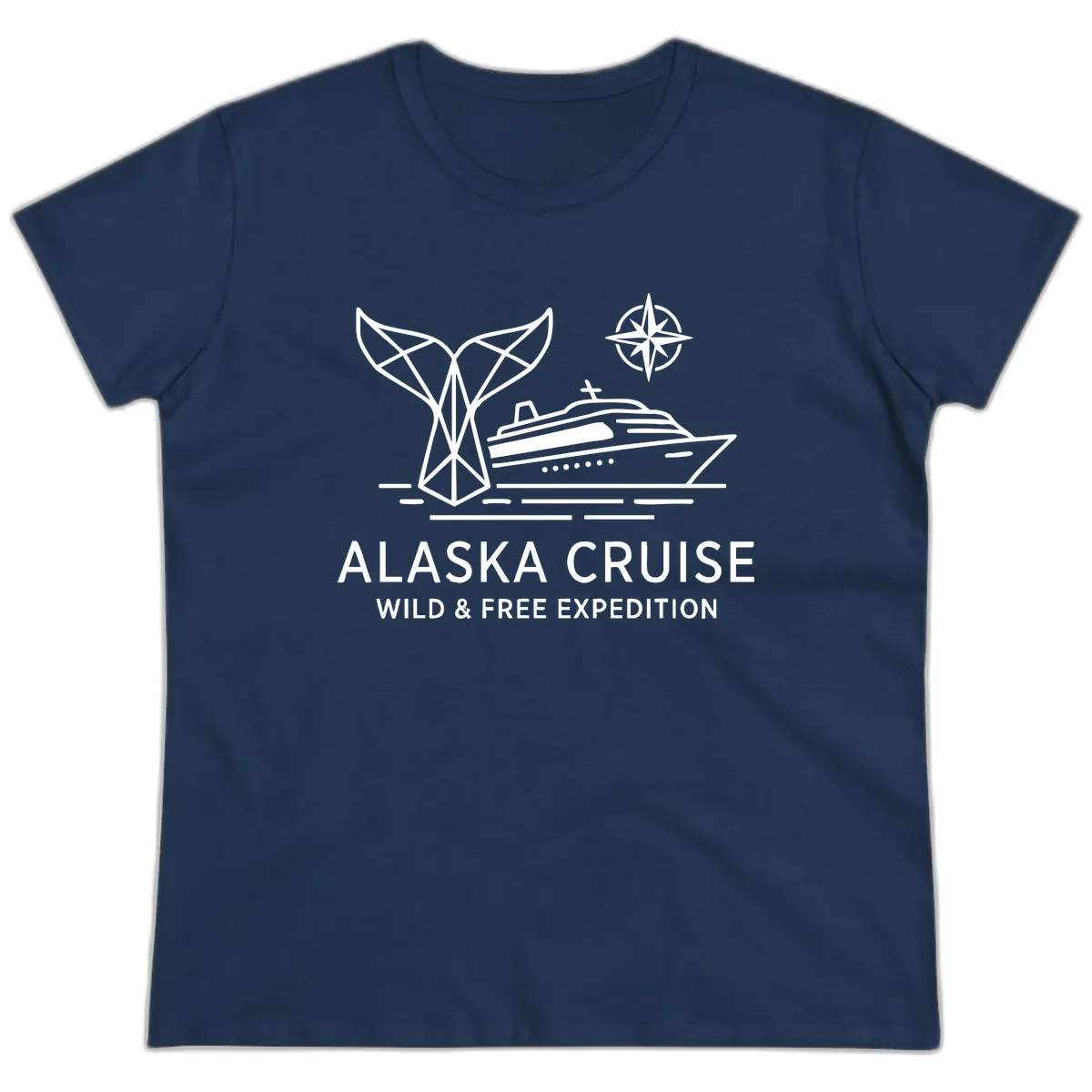 Alaska Wild & Free Expedition Cruise with Ship & Whale Ladies Tee in Navy