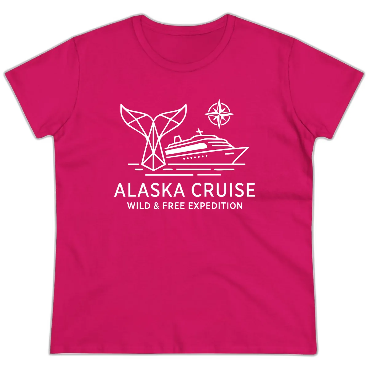 Alaska Wild & Free Expedition Cruise with Ship & Whale Ladies Tee in Heliconia