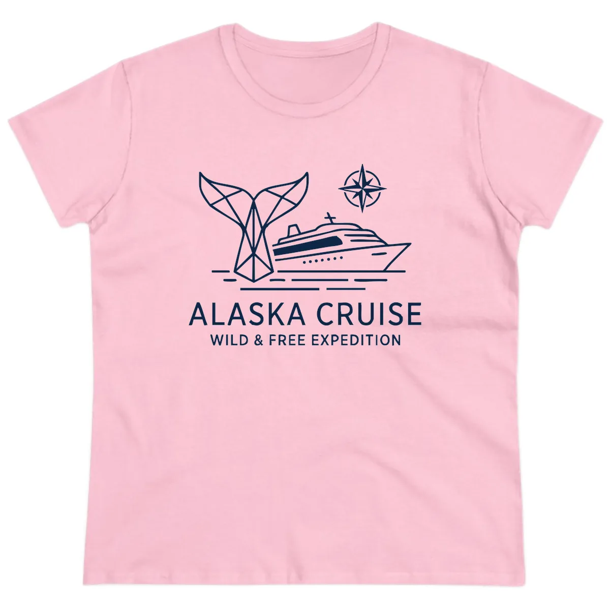 Alaska Wild & Free Expedition Cruise with Ship & Whale Ladies Tee in Light Pink