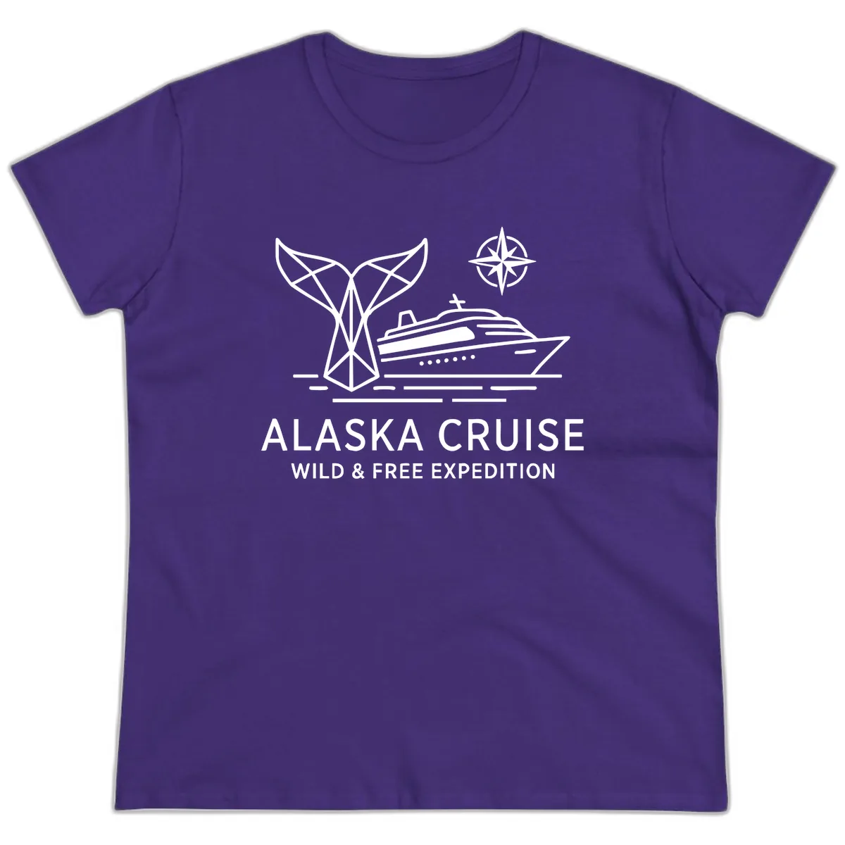 Alaska Wild & Free Expedition Cruise with Ship & Whale Ladies Tee in Purple