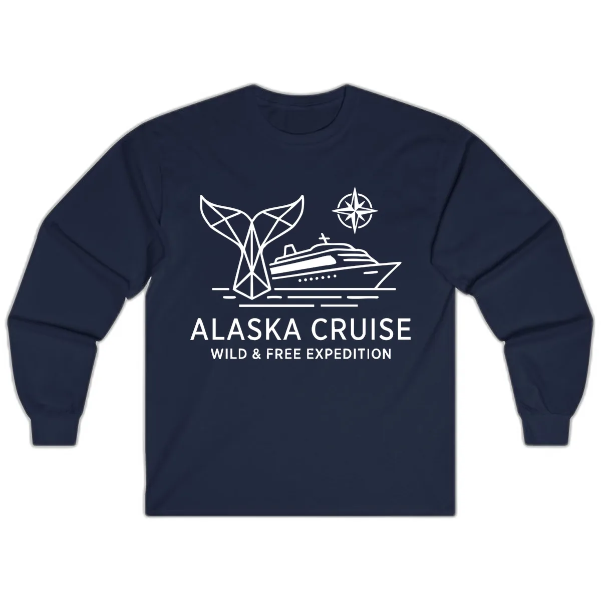 Alaska Wild & Free Expedition Cruise with Ship & Whale Long Sleeve in Navy