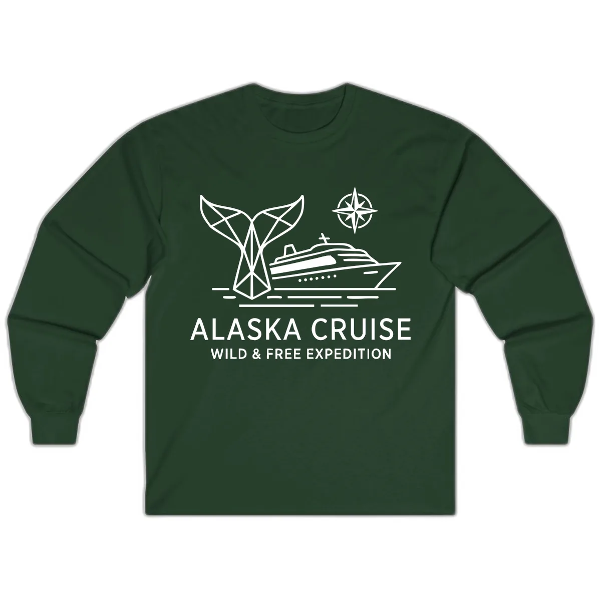 Alaska Wild & Free Expedition Cruise with Ship & Whale Long Sleeve in Forest Green