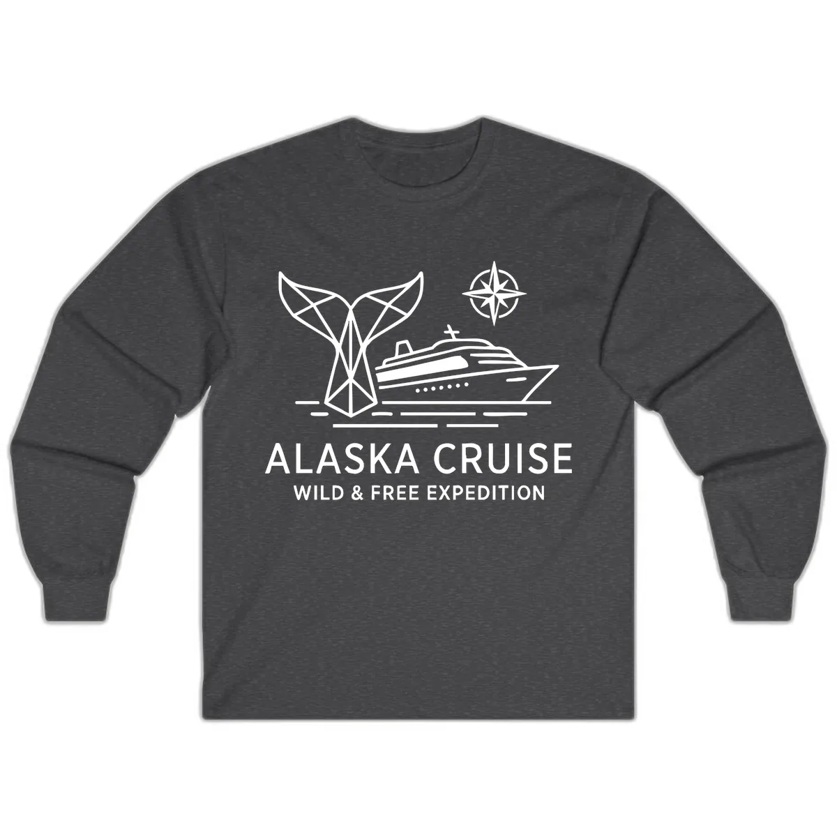 Alaska Wild & Free Expedition Cruise with Ship & Whale Long Sleeve in Dark Heather