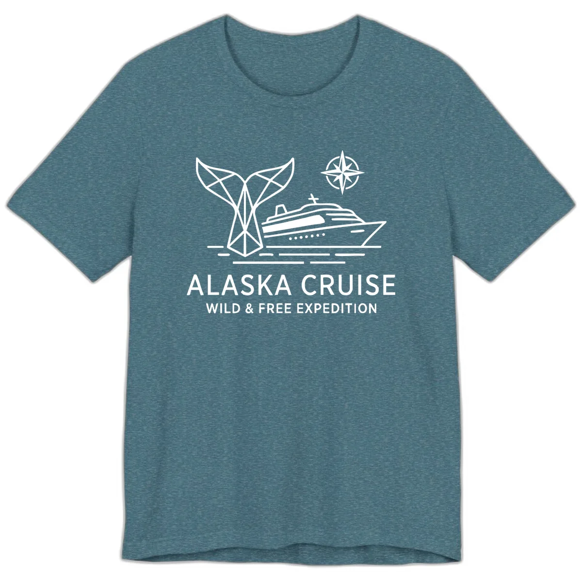 Alaska Wild & Free Expedition Cruise with Ship & Whale Premium T-Shirt in Heather Deep Teal