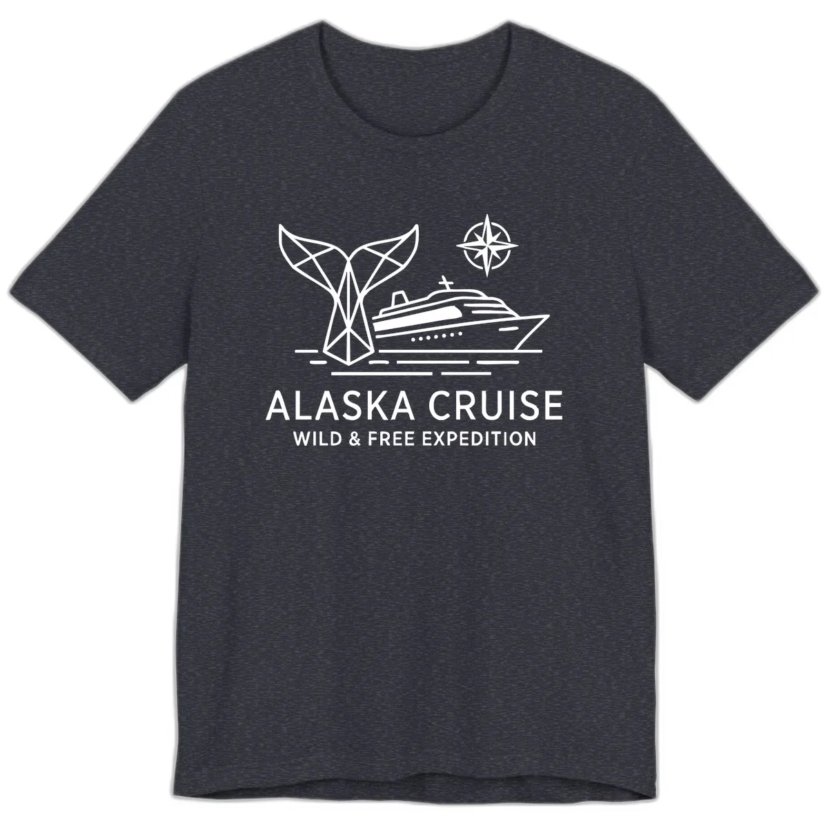 Alaska Wild & Free Expedition Cruise with Ship & Whale Premium T-Shirt in Heather Navy