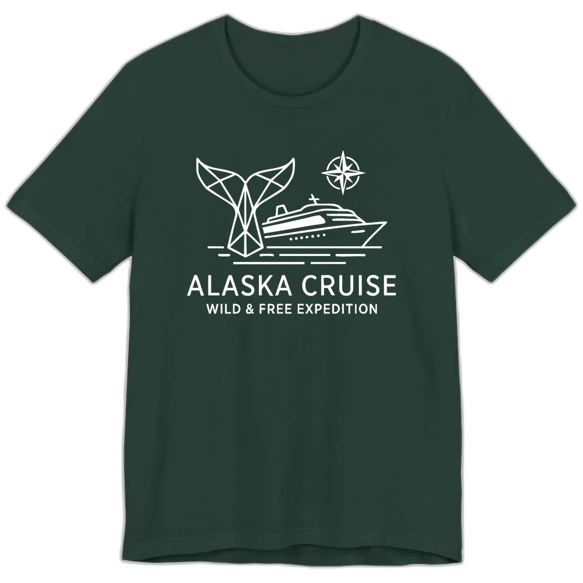 Alaska Wild & Free Expedition Cruise with Ship & Whale Premium T-Shirt in Forest