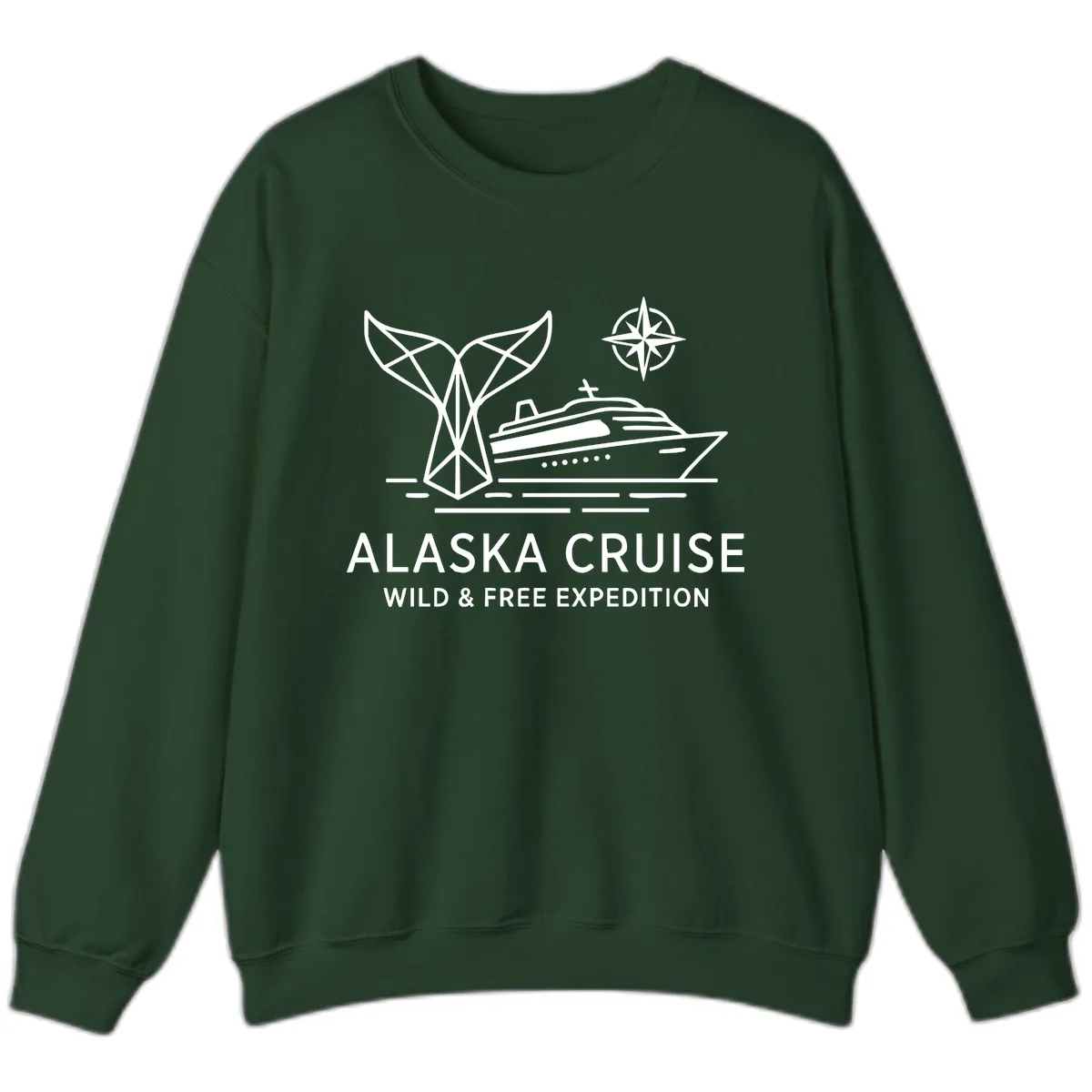 Alaska Wild & Free Expedition Cruise with Ship & Whale Sweatshirt in Forest Green
