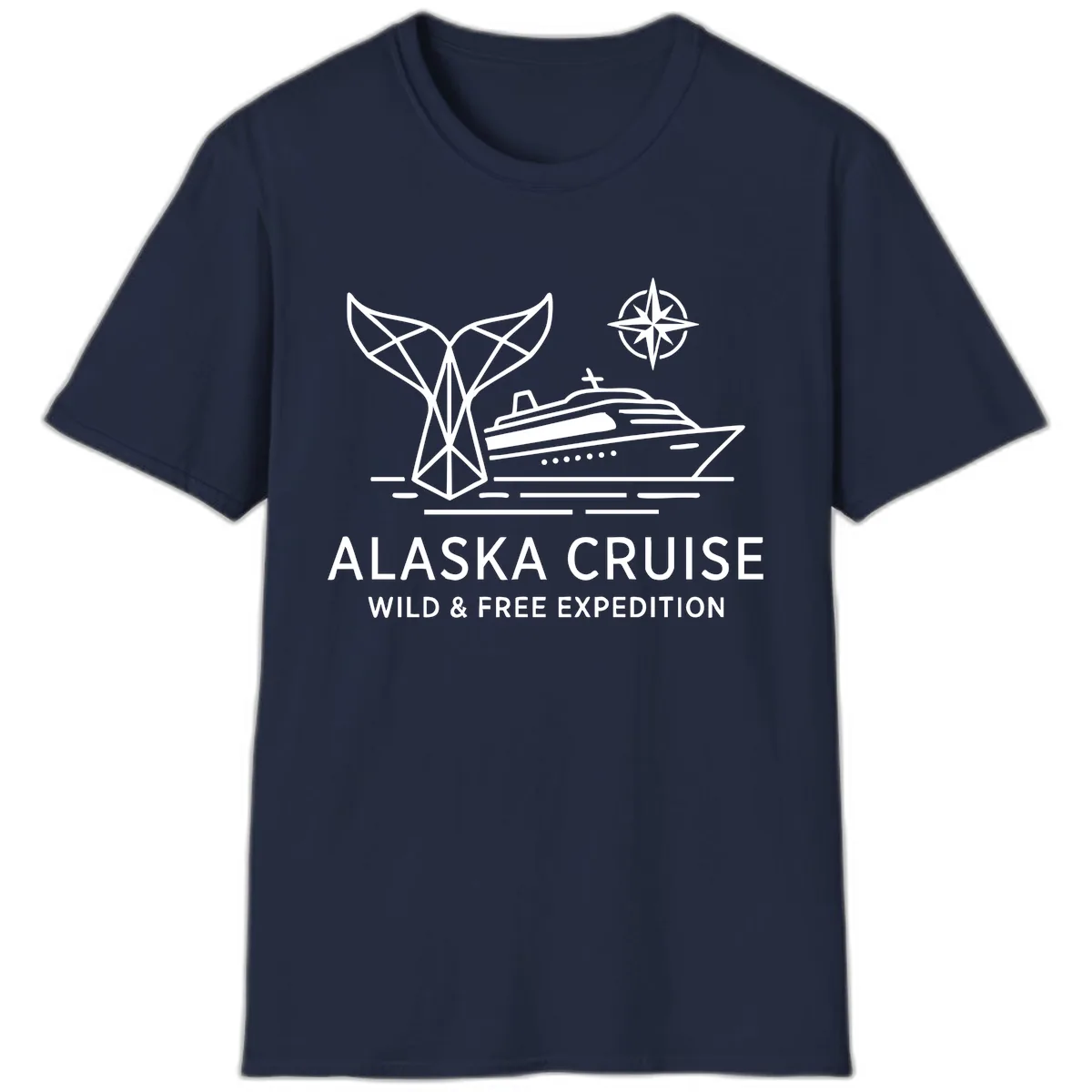 Alaska Wild & Free Expedition Cruise with Ship & Whale T-Shirt in Navy