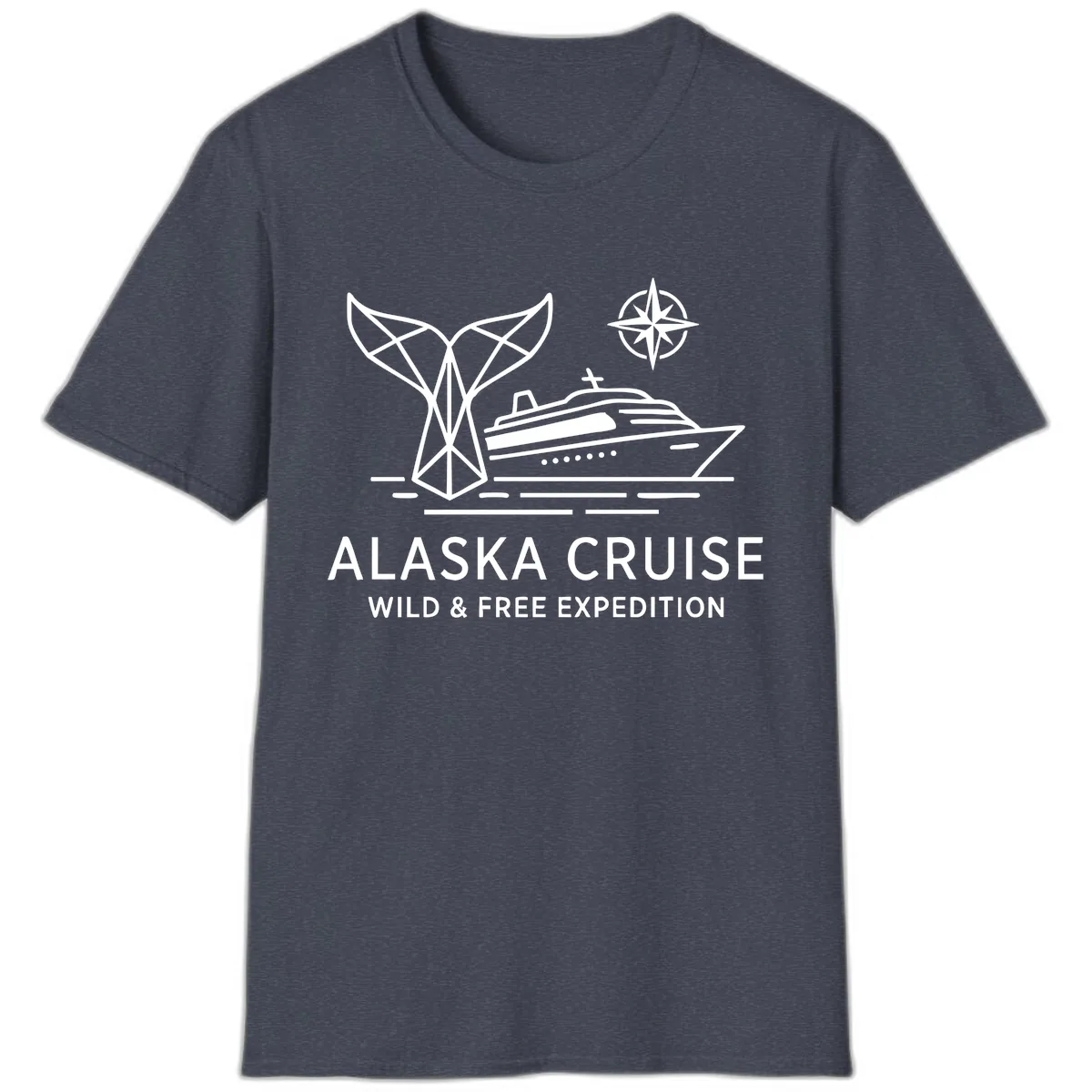 Alaska Wild & Free Expedition Cruise with Ship & Whale T-Shirt in Heather Navy