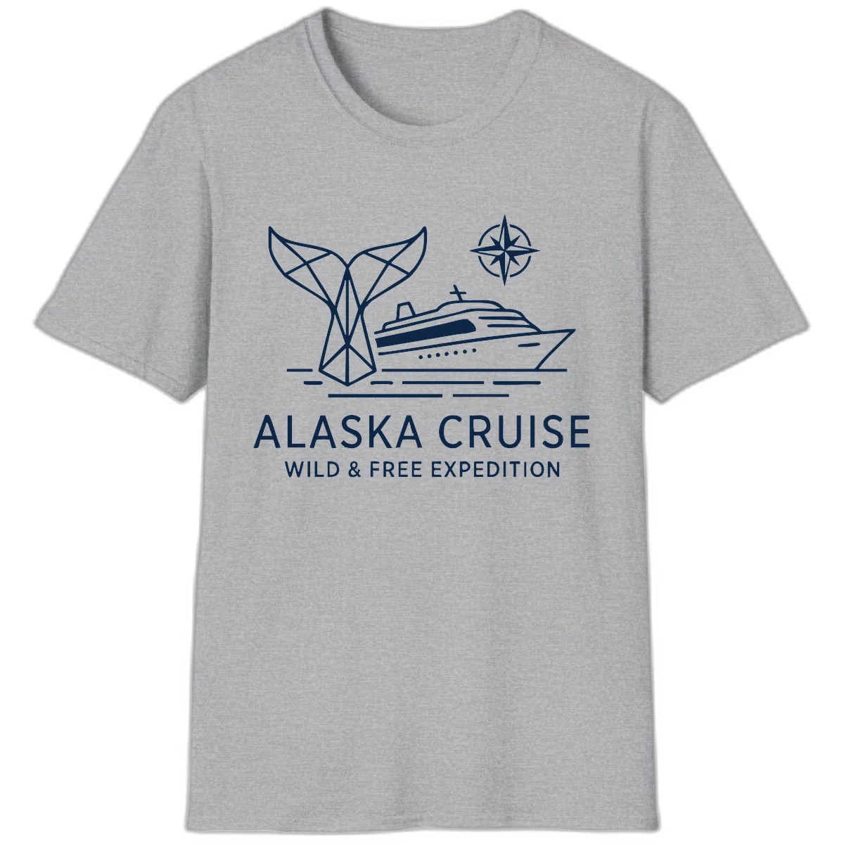 Alaska Wild & Free Expedition Cruise with Ship & Whale T-Shirt in Sport Grey