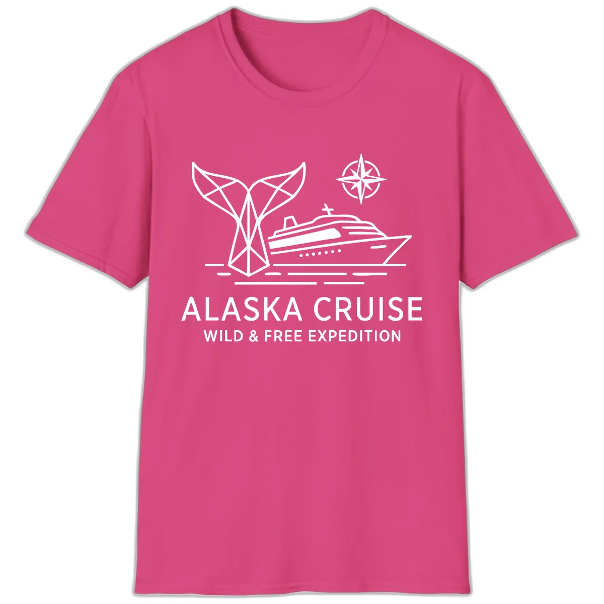 Alaska Wild & Free Expedition Cruise with Ship & Whale T-Shirt in Heliconia