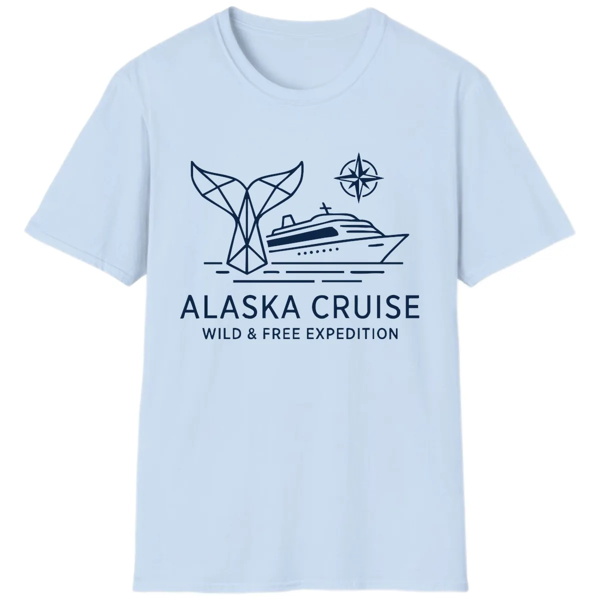 Alaska Wild & Free Expedition Cruise with Ship & Whale T-Shirt in Light Blue