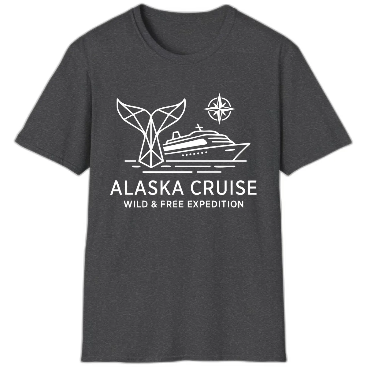Alaska Wild & Free Expedition Cruise with Ship & Whale T-Shirt in Dark Heather