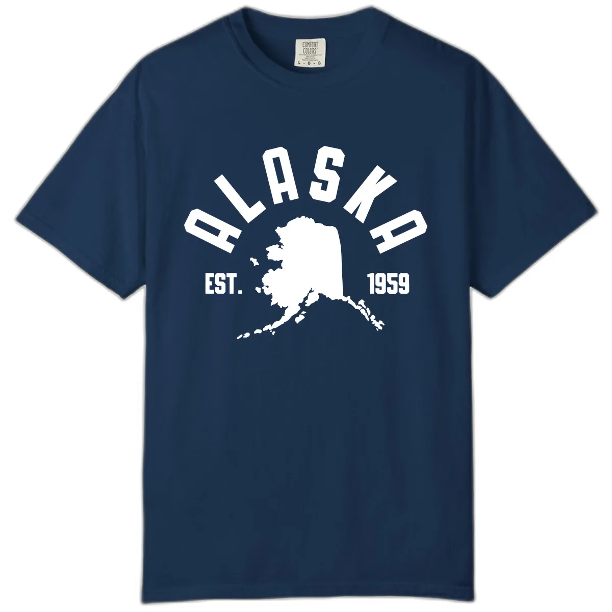Alaska Established Nineteen Fifty-Nine Map Design Comfort Color in Navy