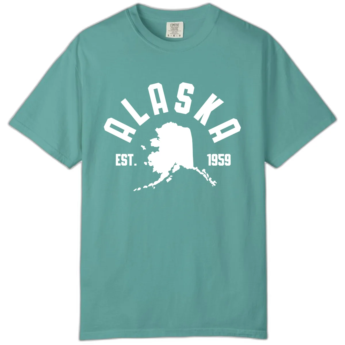 Alaska Established Nineteen Fifty-Nine Map Design Comfort Color in Seafoam