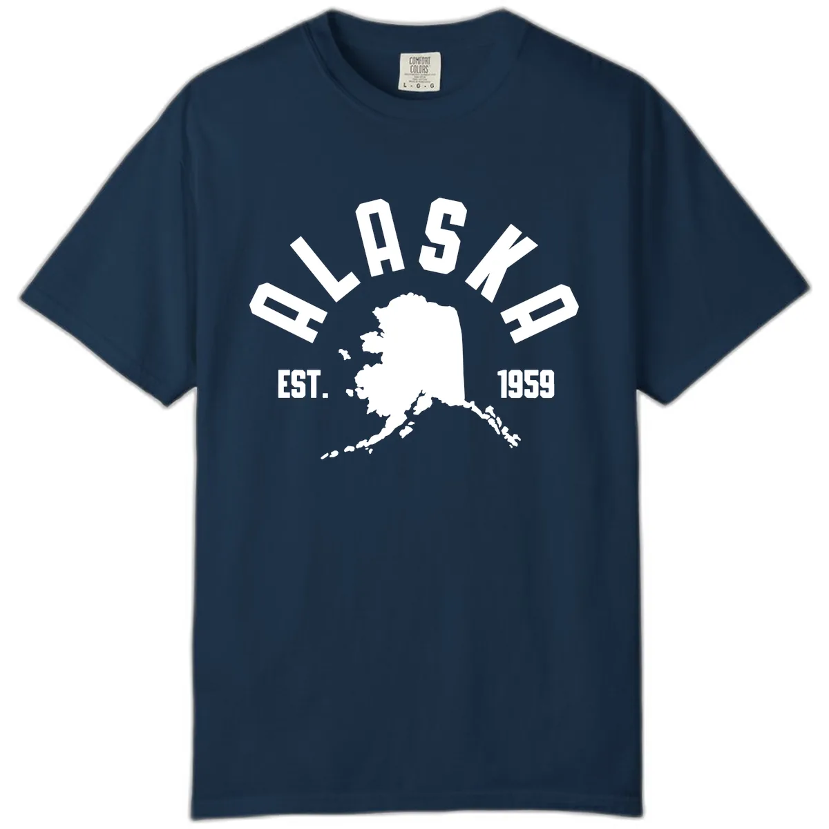Alaska Established Nineteen Fifty-Nine Map Design Comfort Color in True Navy