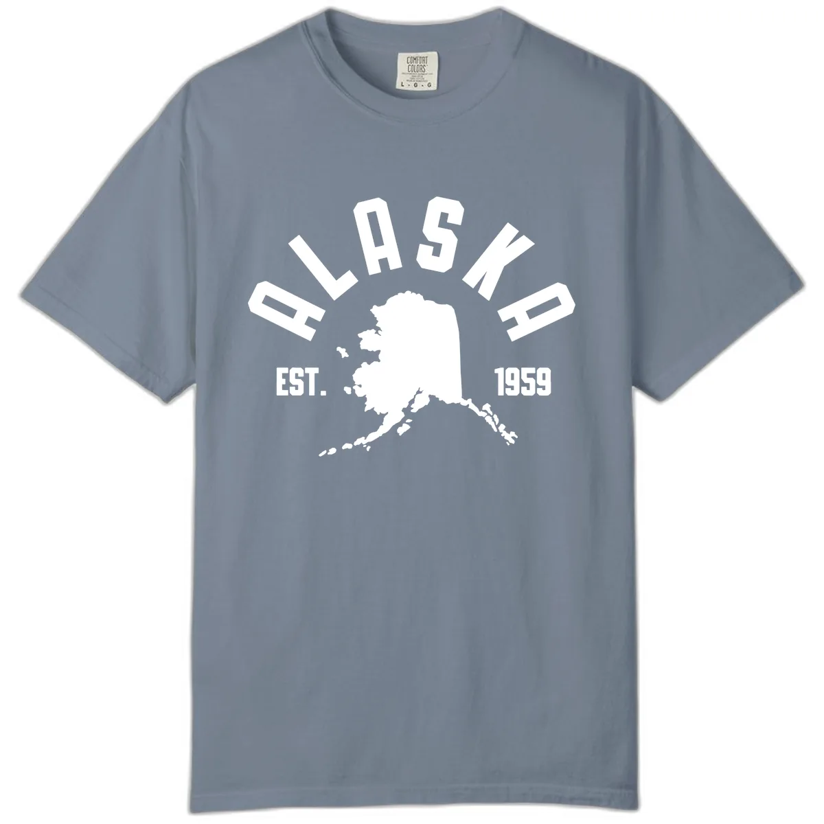 Alaska Established Nineteen Fifty-Nine Map Design Comfort Color in Blue Jean