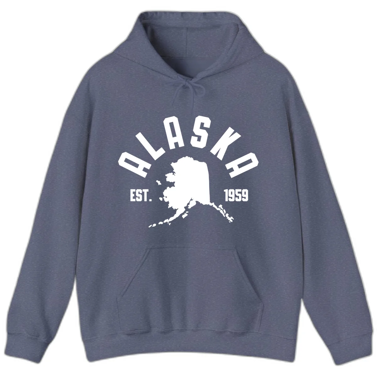 Alaska Established Nineteen Fifty-Nine Map Design Hoodie in Heather Navy