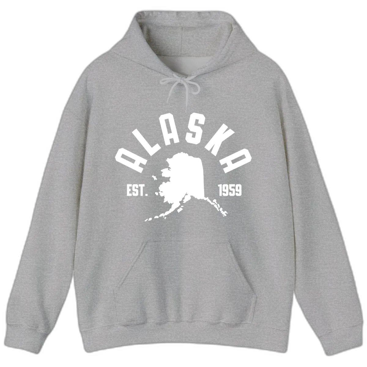 Alaska Established Nineteen Fifty-Nine Map Design Hoodie in Sport Grey
