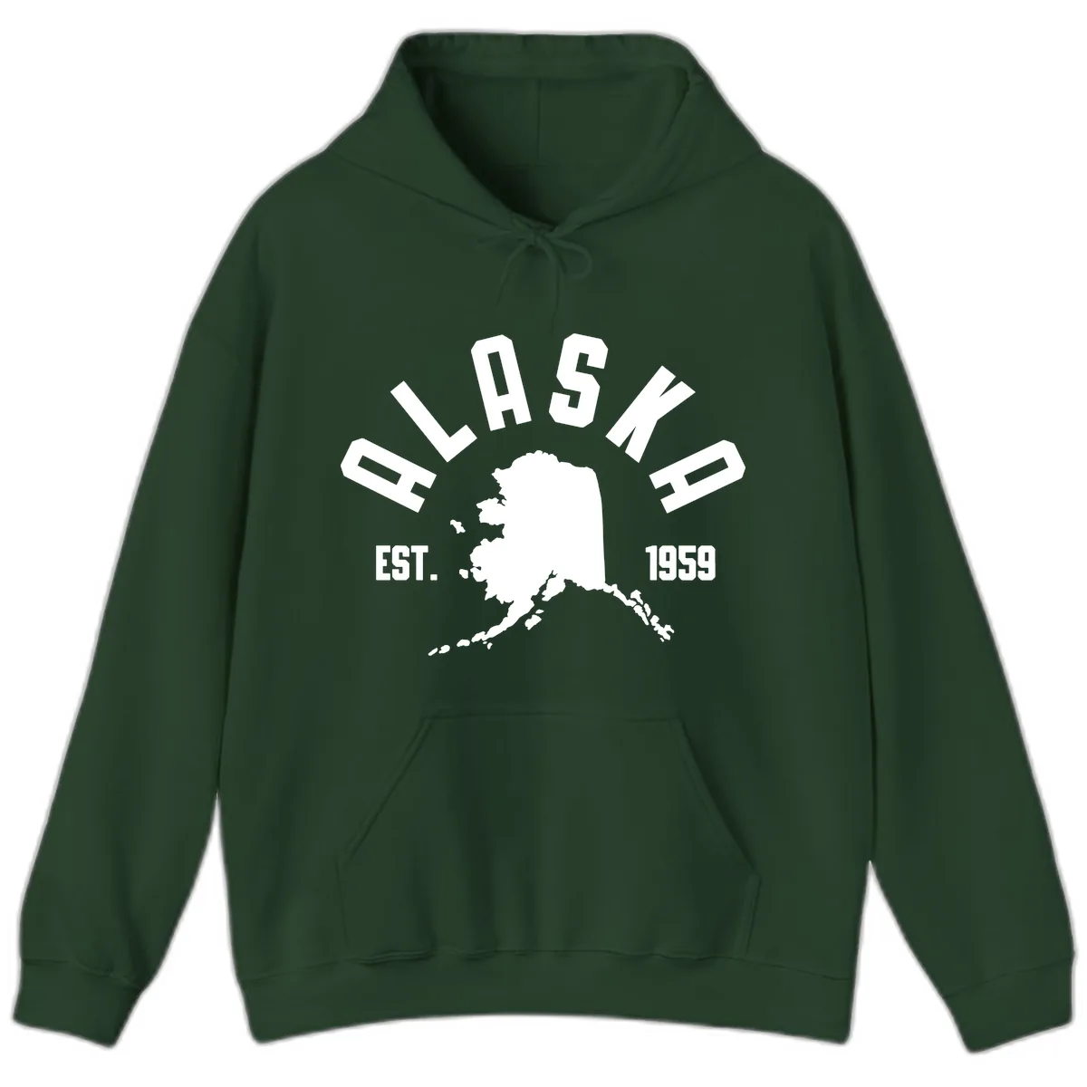Alaska Established Nineteen Fifty-Nine Map Design Hoodie in Forest Green