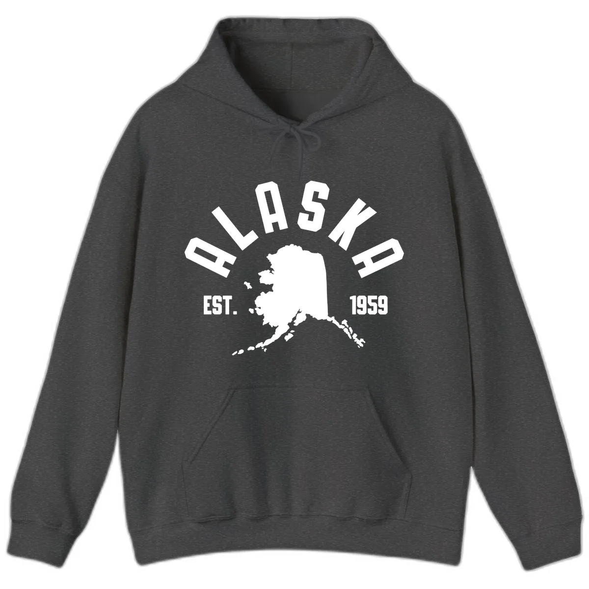 Alaska Established Nineteen Fifty-Nine Map Design Hoodie in Dark Heather