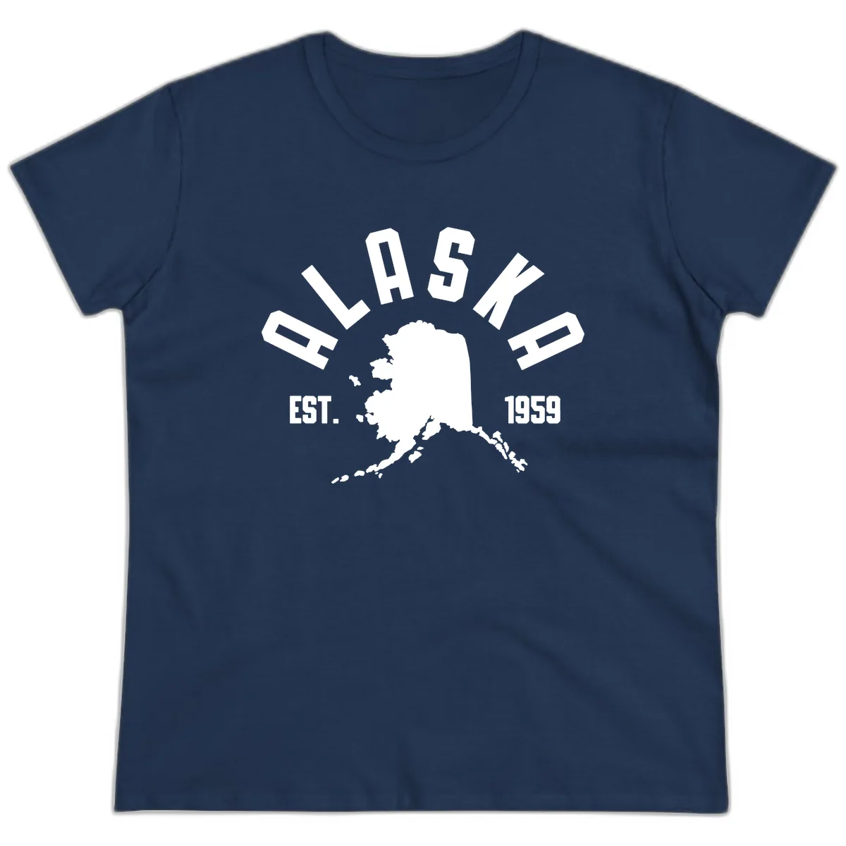 Alaska Established Nineteen Fifty-Nine Map Design Ladies Tee in Navy